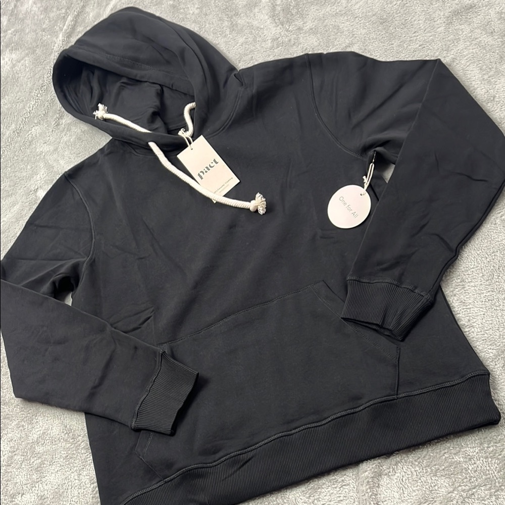 NEW Pact‎ M 100% Organic Cotton Unisex Women's Black One For All Pullover Hoodie
